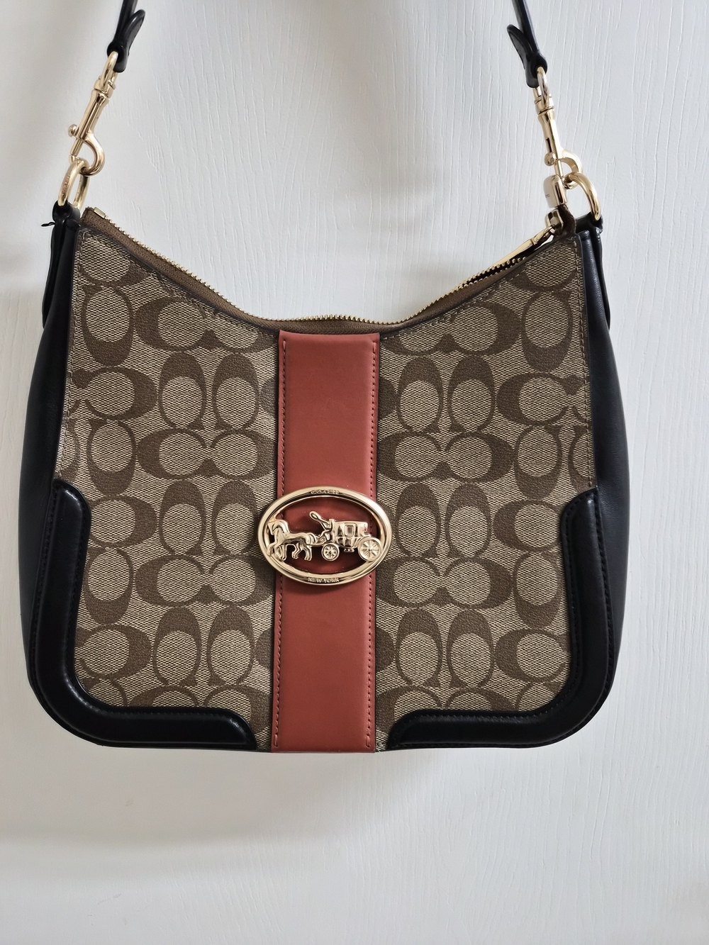 Coach Signature Canvas Shoulder Bag with Saddle Stripe